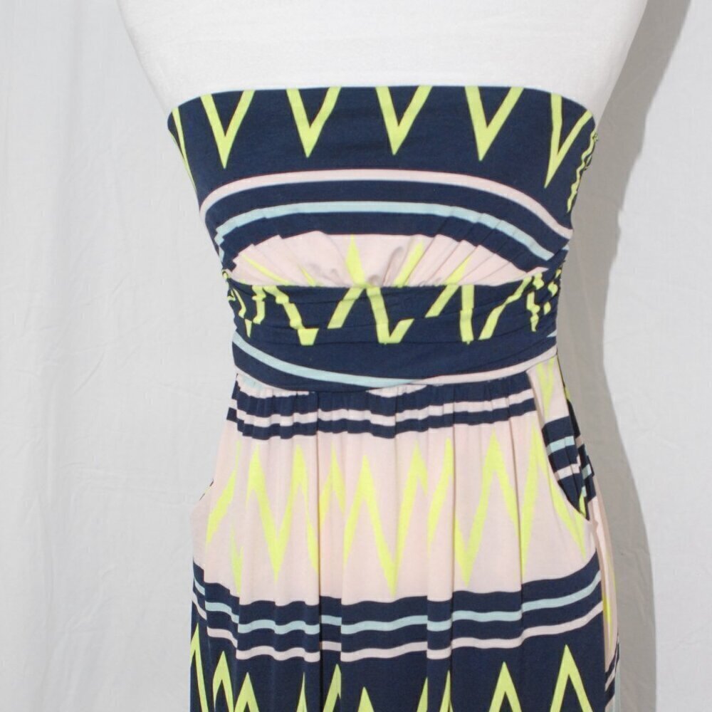 Strapless Maxi Dress Built in Bra Vanilla Bay Womens Medium Neon Yellow Cream - Picture 2 of 9